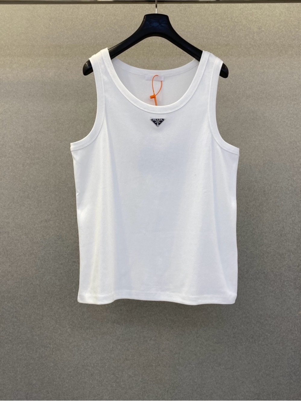 Prada Linea Rossa White Ribbed Tank with Black Triangle Logo